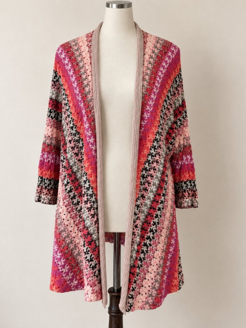 NIC+ZOE Pink Lace Weave Open Front Cardigan Sweater 2X Crochet Lightweight